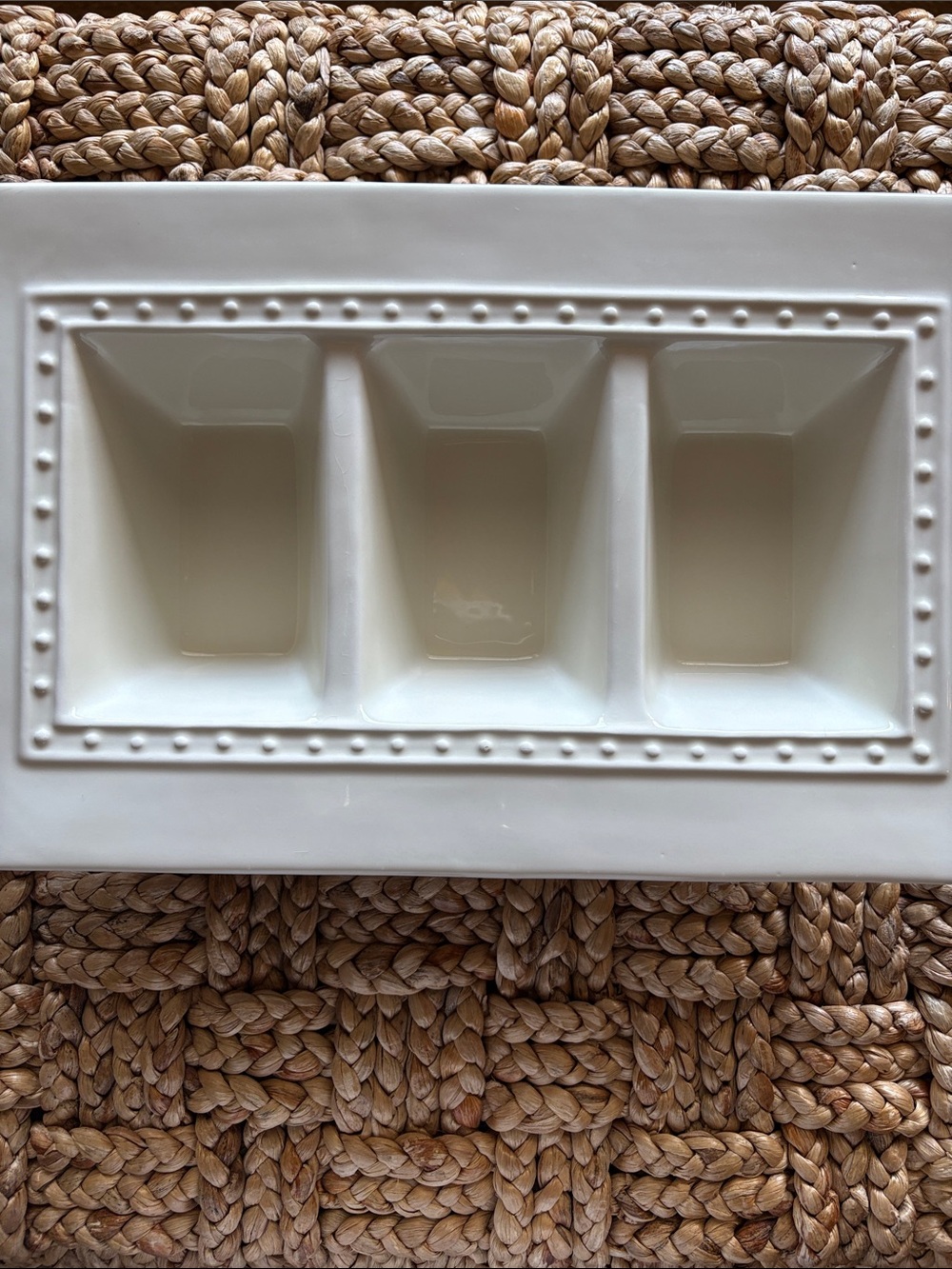 Nora Fleming Cream Ceramic 3-Compartment Server